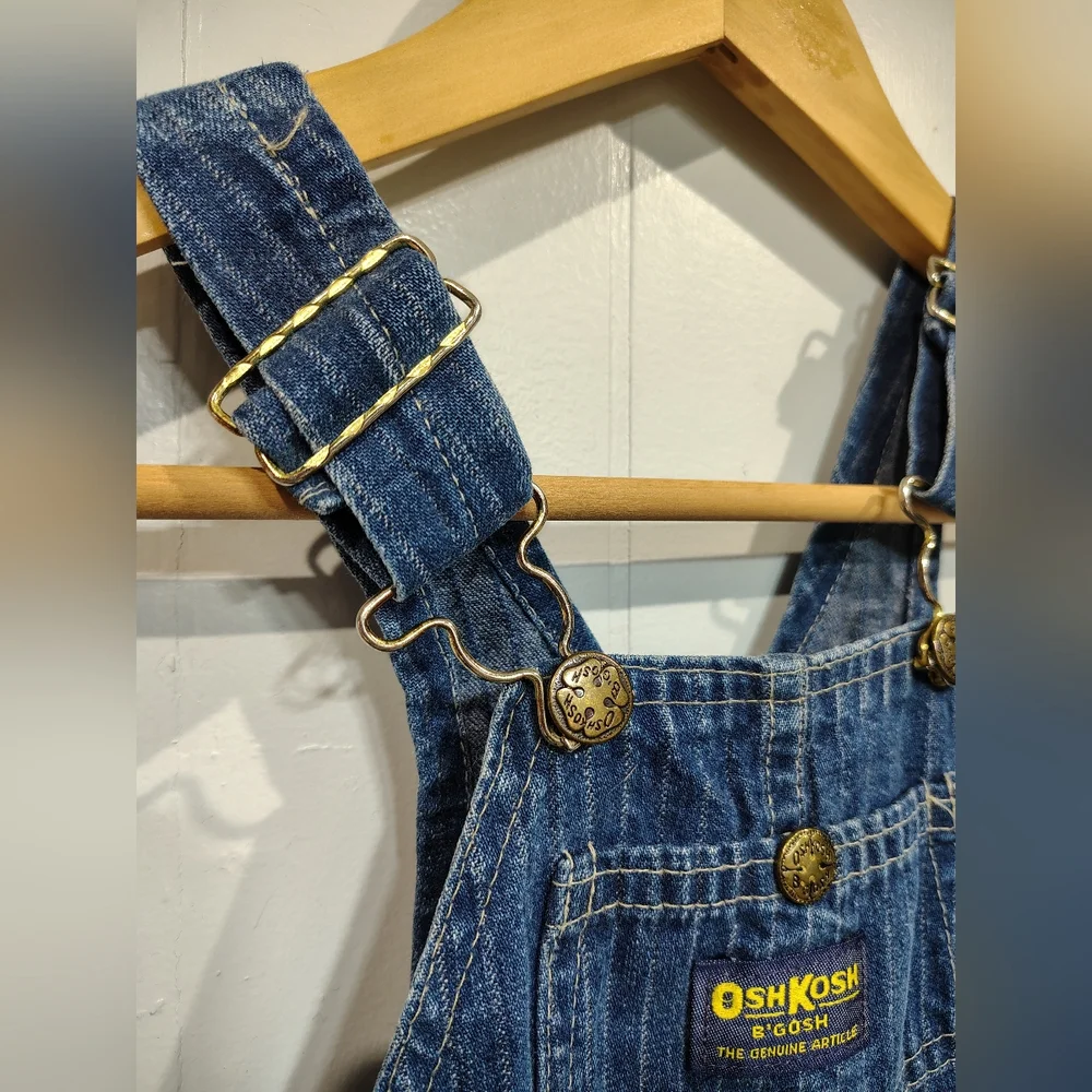 OshKosh BGosh Railroad Stripe Denim Overalls Vestbak Made in USA Toddler